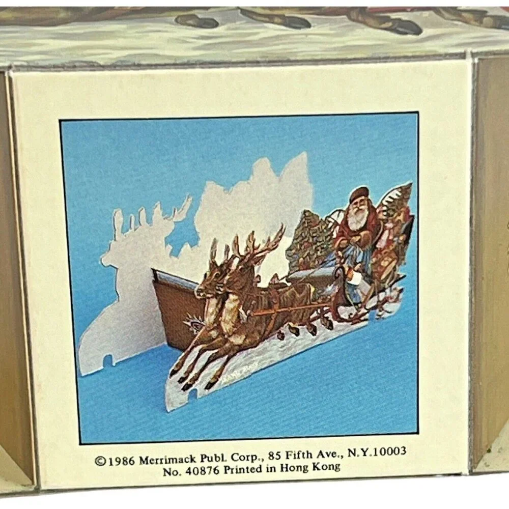 1986 Merrimack Die Cut Santa In Sleigh 3D Victorian Style Christmas Ornament Box